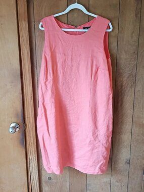 J.G. Hook Linen Dress Women's 20WP Coral Sleeveless Shift Back Zip Plus Size
